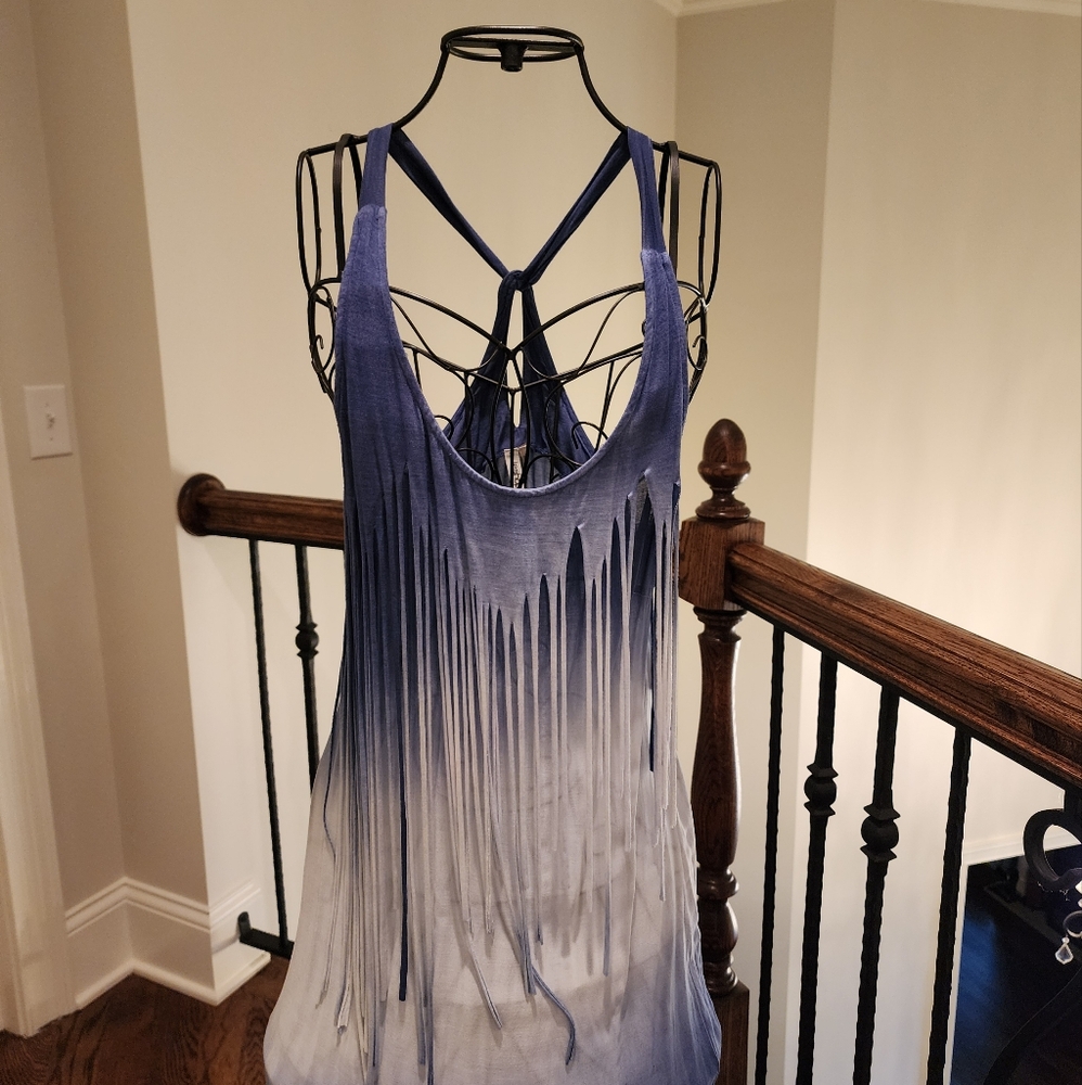 Blue and White Ombre Fringe Dress
